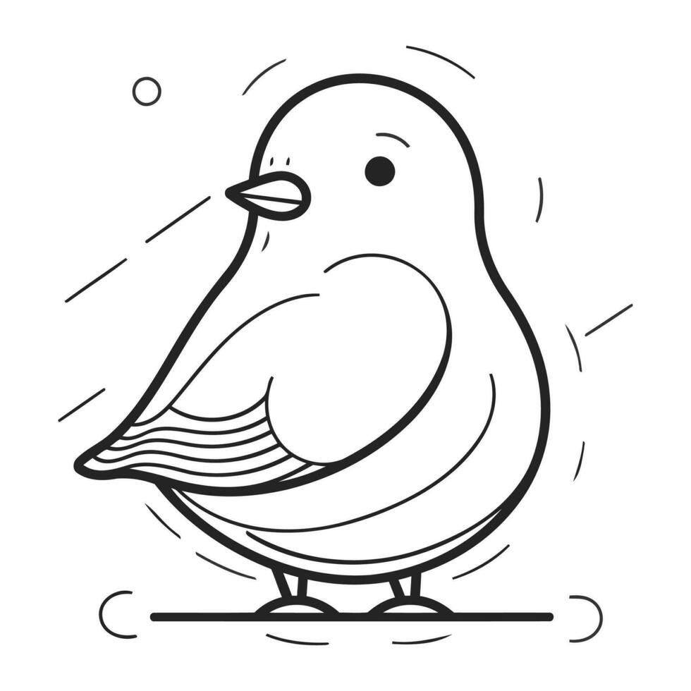 Cute little bird. Black and white vector illustration for coloring book.