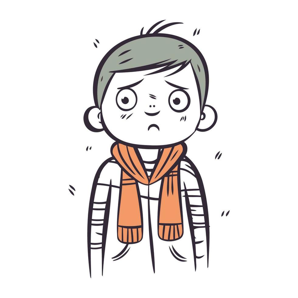 Illustration of a boy wearing a warm scarf and a scarf. vector