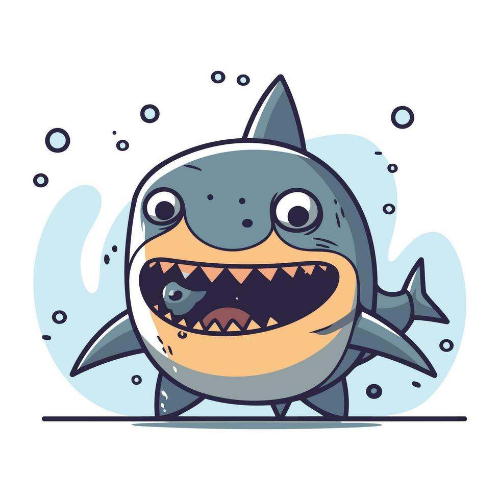 Cute cartoon shark character. Vector illustration of a funny shark.