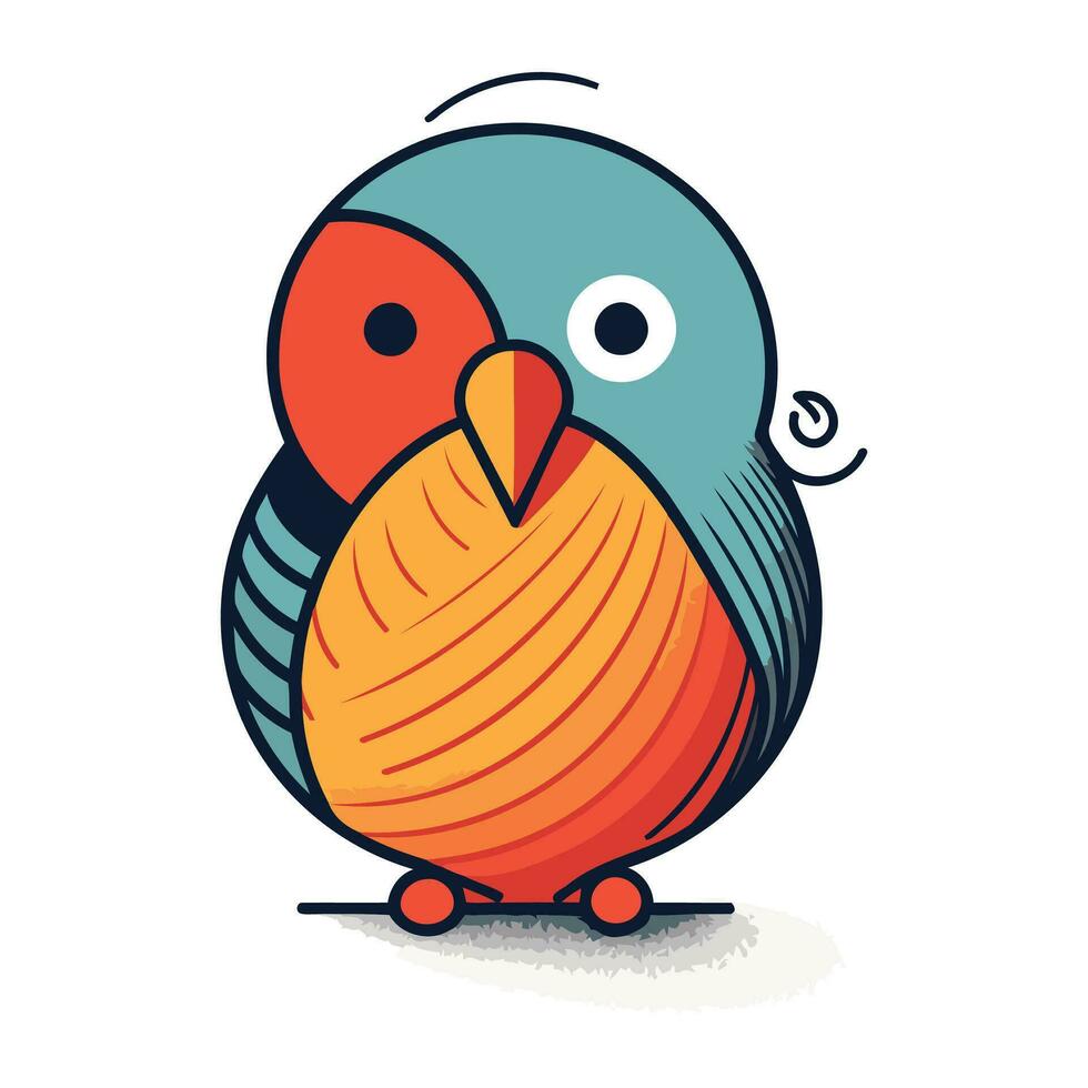 Cute cartoon parrot with a ball of yarn. Vector illustration.