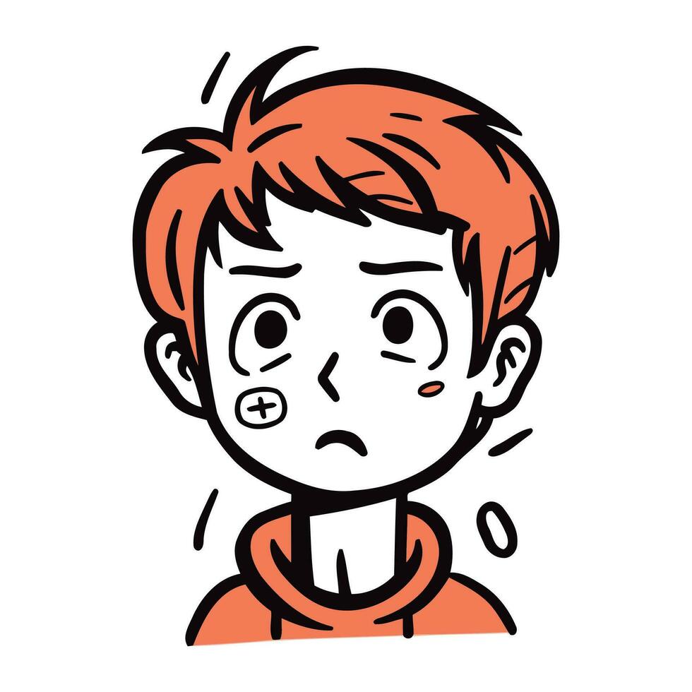 Illustration of a red haired boy with fever and sore throat vector