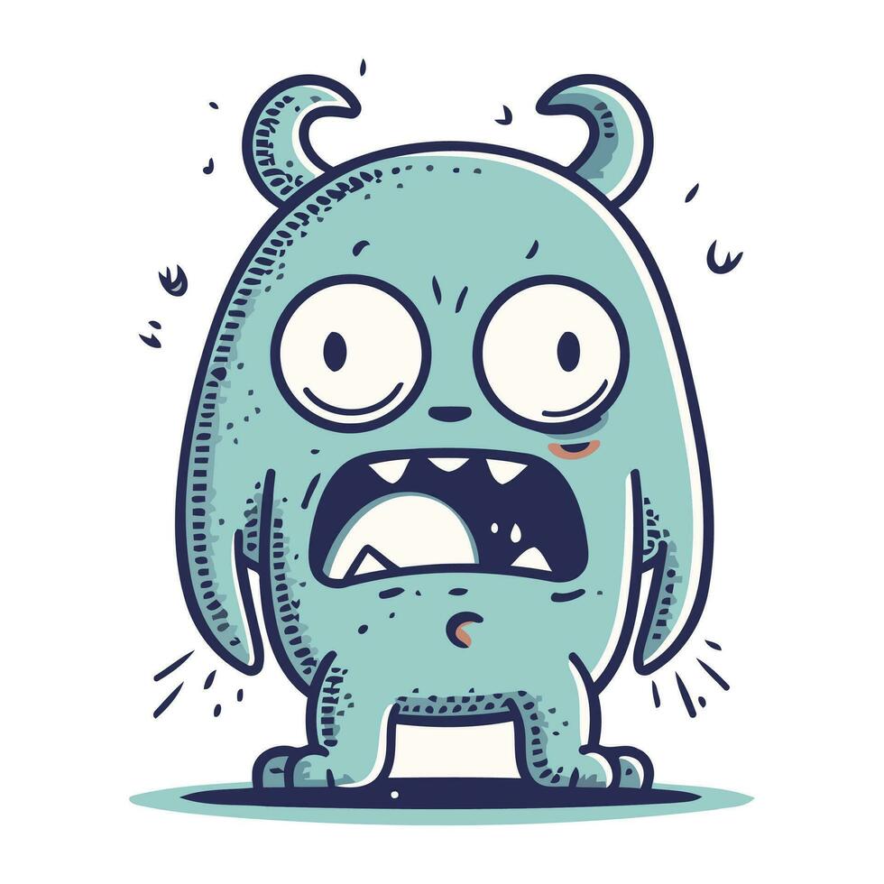 Funny cartoon monster. Vector illustration of cute monster with emotions.