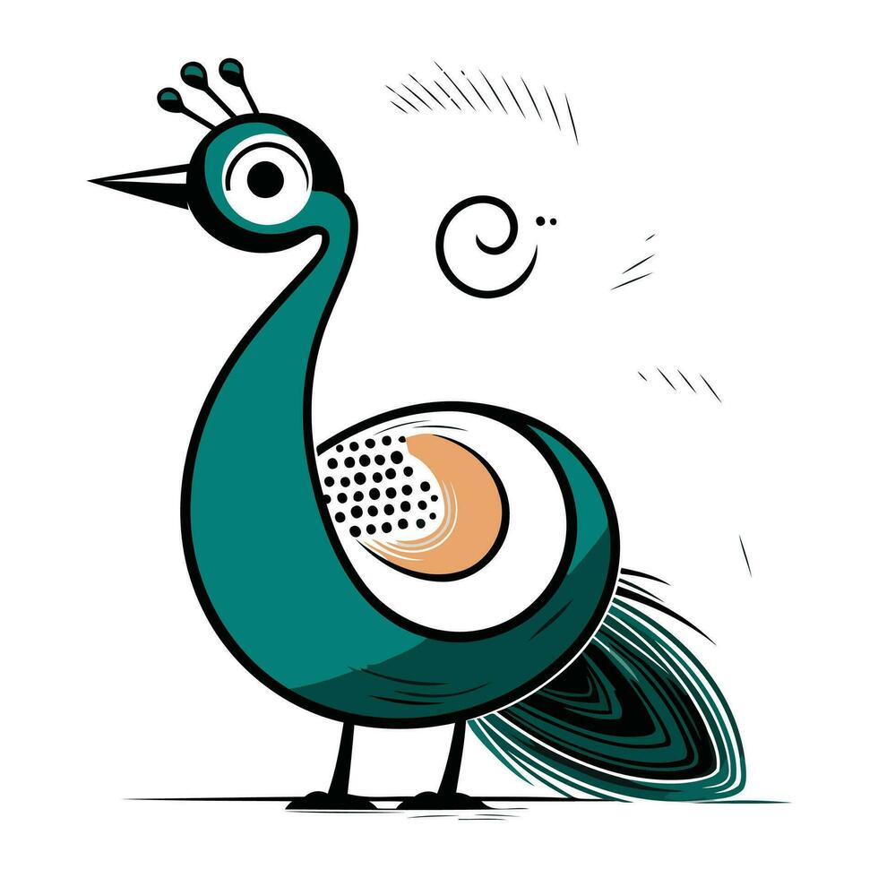 Peacock with big eyes. Vector illustration of a peacock.