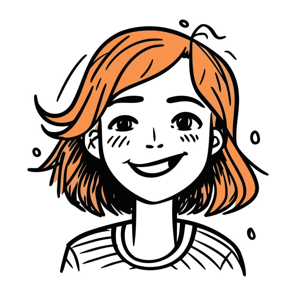 Vector illustration of a young woman with red hair smiling. Cartoon style.