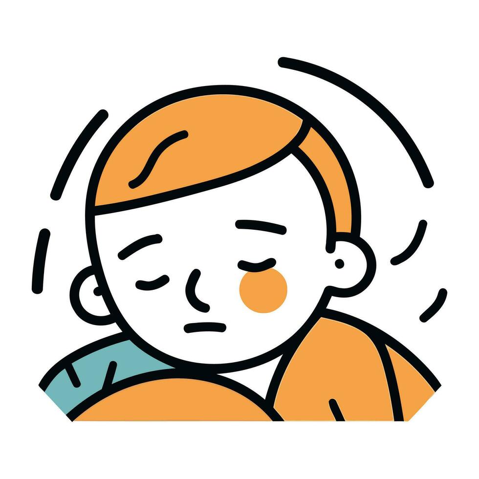 Sick boy vector illustration. flat design. thin line icon.