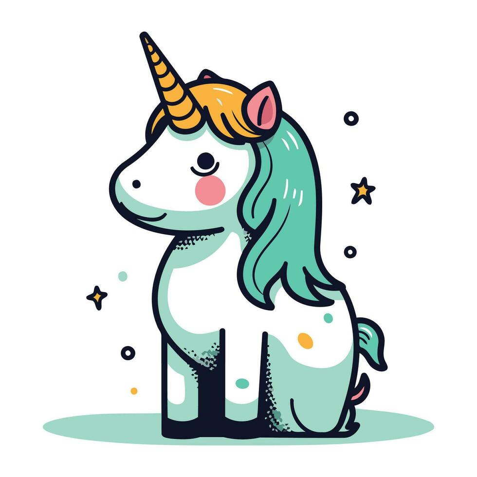 linda dibujos animados unicornio aislado en blanco antecedentes. vector ilustración en plano estilo.