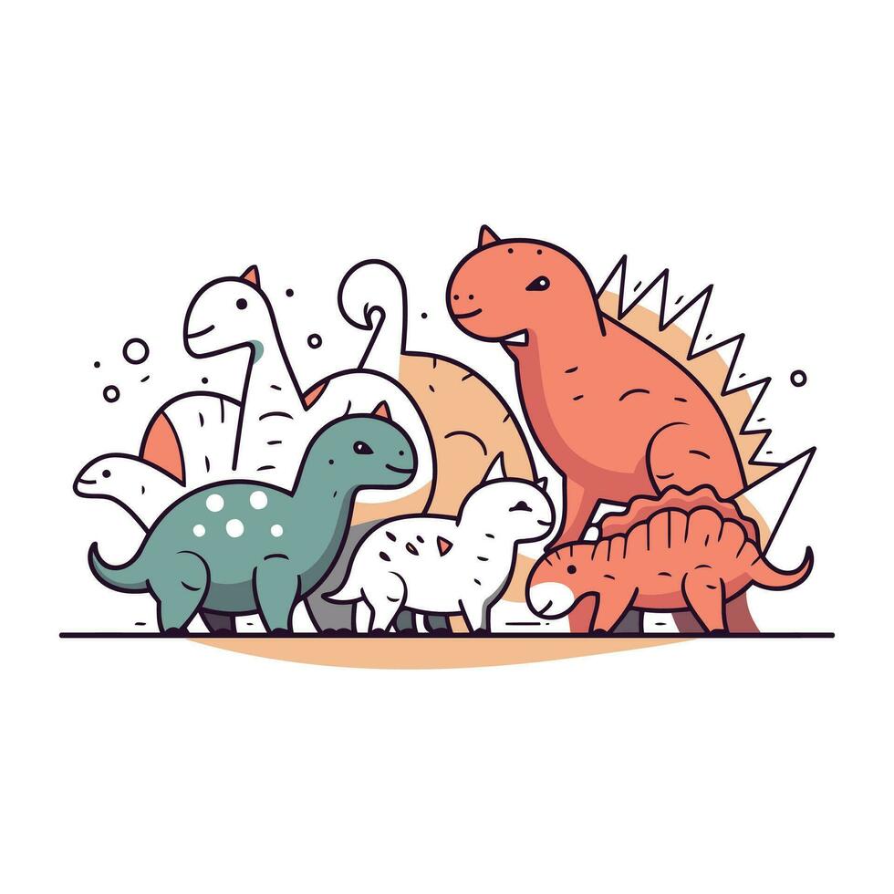 Cute Dinosaurs. Vector illustration of cartoon dinosaurs in flat style.