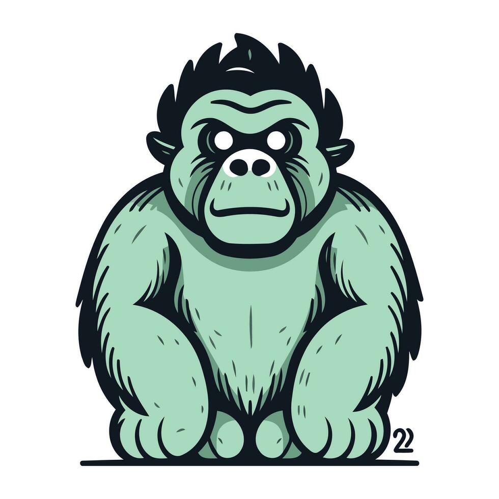 Vector illustration of a gorilla sitting and looking up isolated on white background.