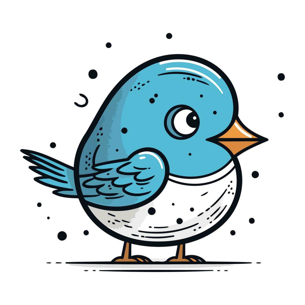 Cute blue bird vector illustration. Hand drawn doodle style.