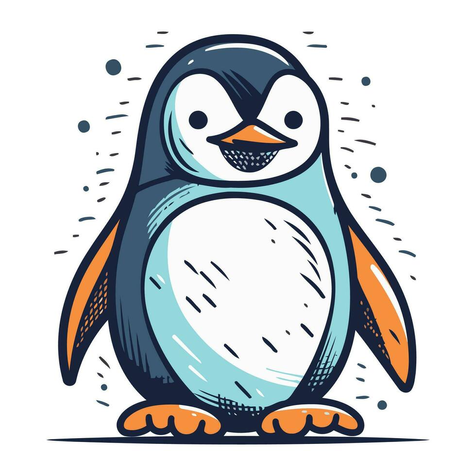 Cute cartoon penguin. Vector illustration isolated on white background.