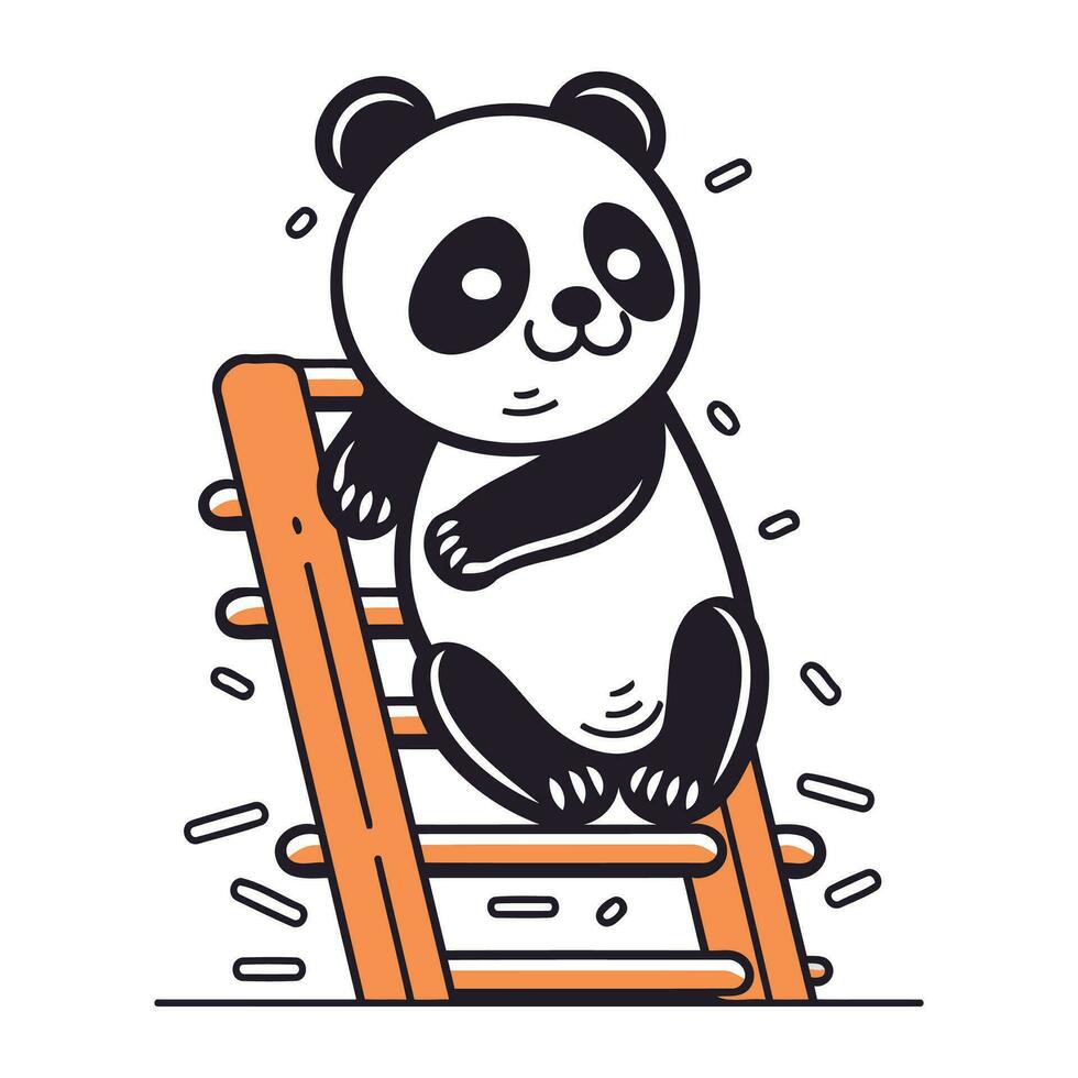 Cute panda bear sitting on a ladder. Vector illustration.