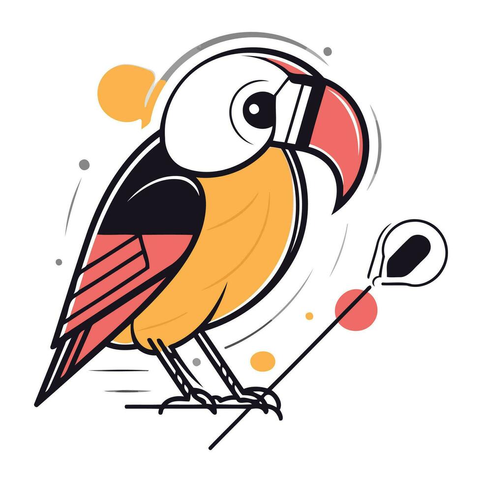 Vector illustration of toucan bird with golf club on white background.