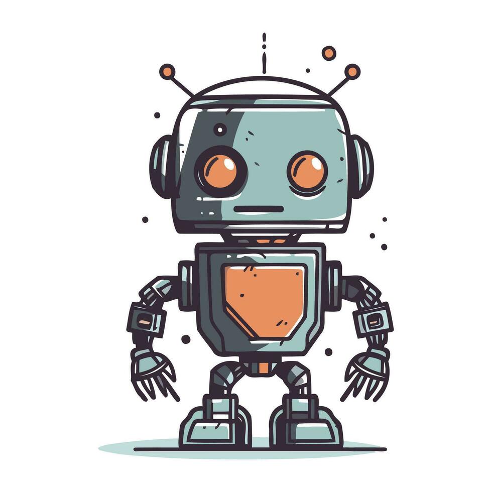 Cute robot vector illustration. Hand drawn cartoon robot vector illustration.