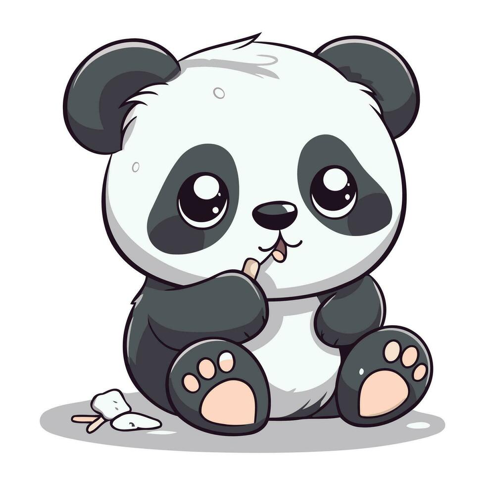 Cute cartoon panda sitting on the floor. Vector illustration.