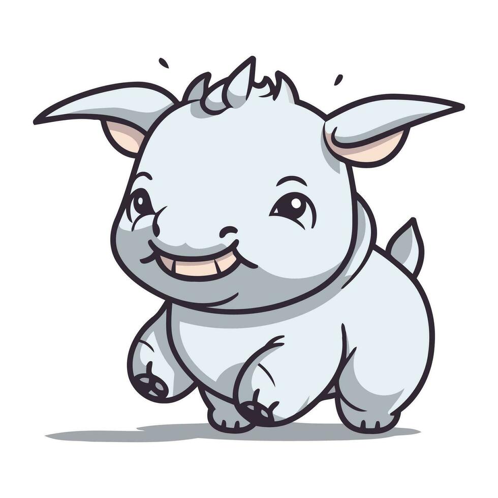 Cute Cartoon Rhinoceros Animal Character Vector Illustration.