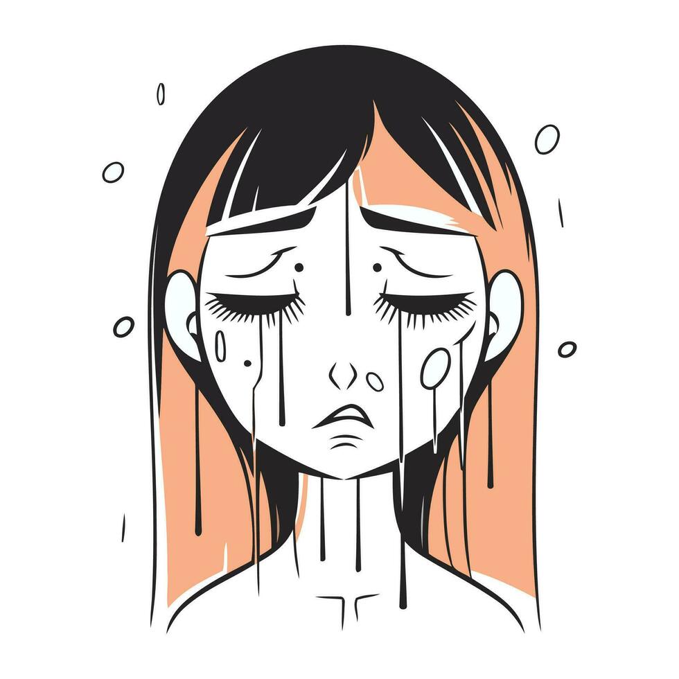 Illustration of a young woman suffering from a headache. Vector illustration