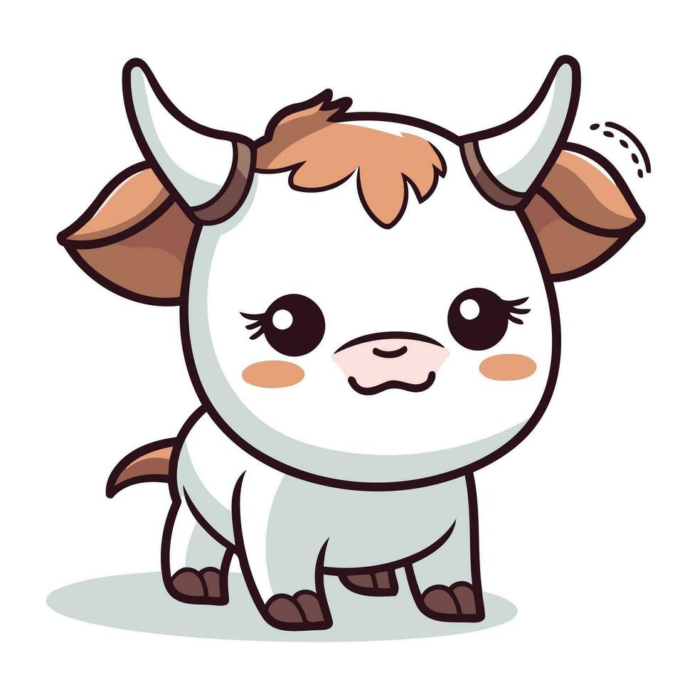 Cute little bull cartoon vector illustration. Cute cow character.