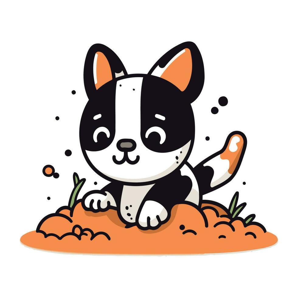 Cute dog sitting on the ground. Vector illustration in cartoon style.