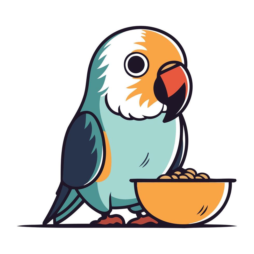 Parrot eating from a bowl of cereals. Vector illustration. 32917045 Vector Art at Vecteezy