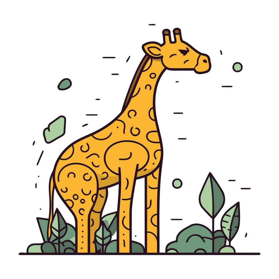 Giraffe in the jungle. Vector illustration in linear style.