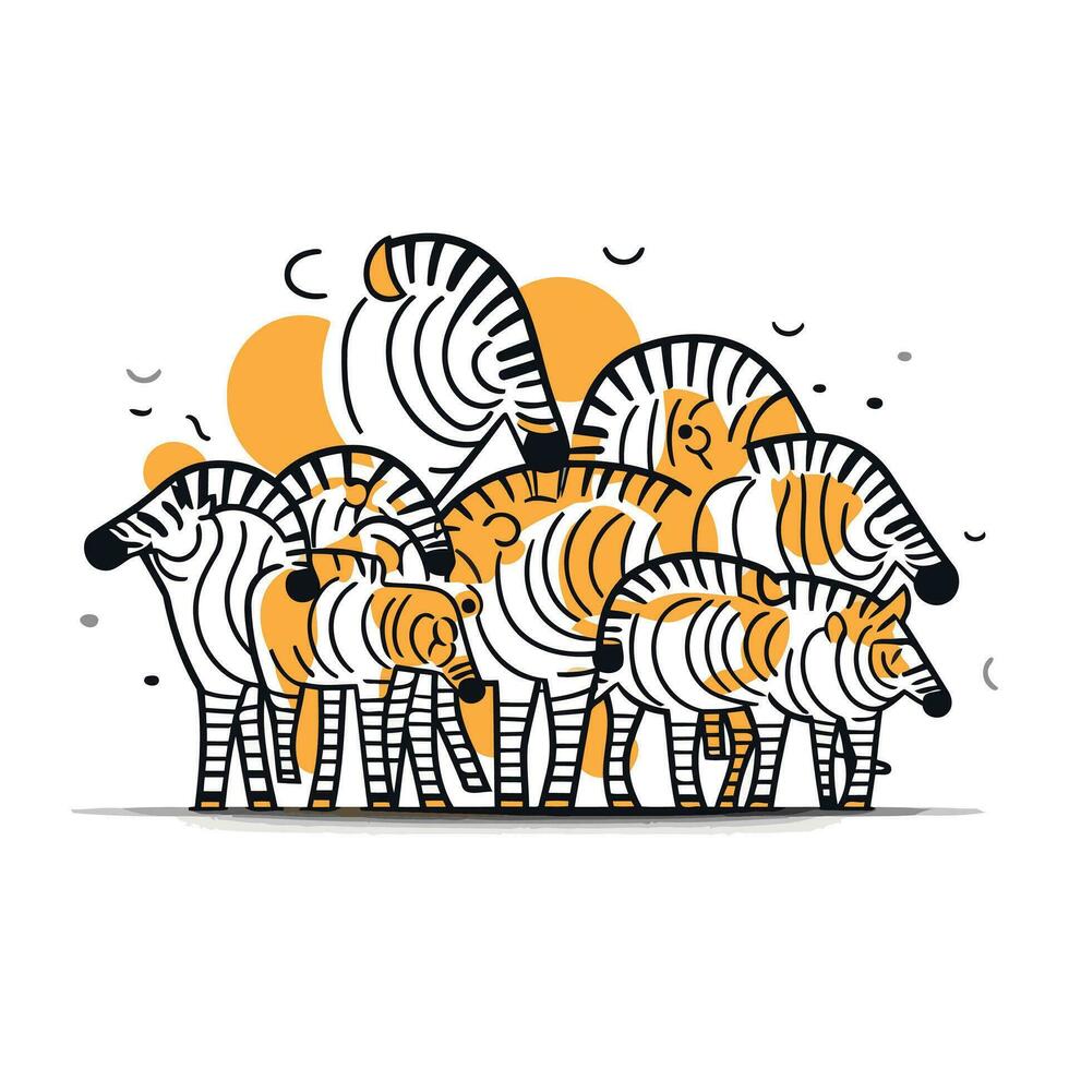 Zebra family on white background. Vector illustration in cartoon style.