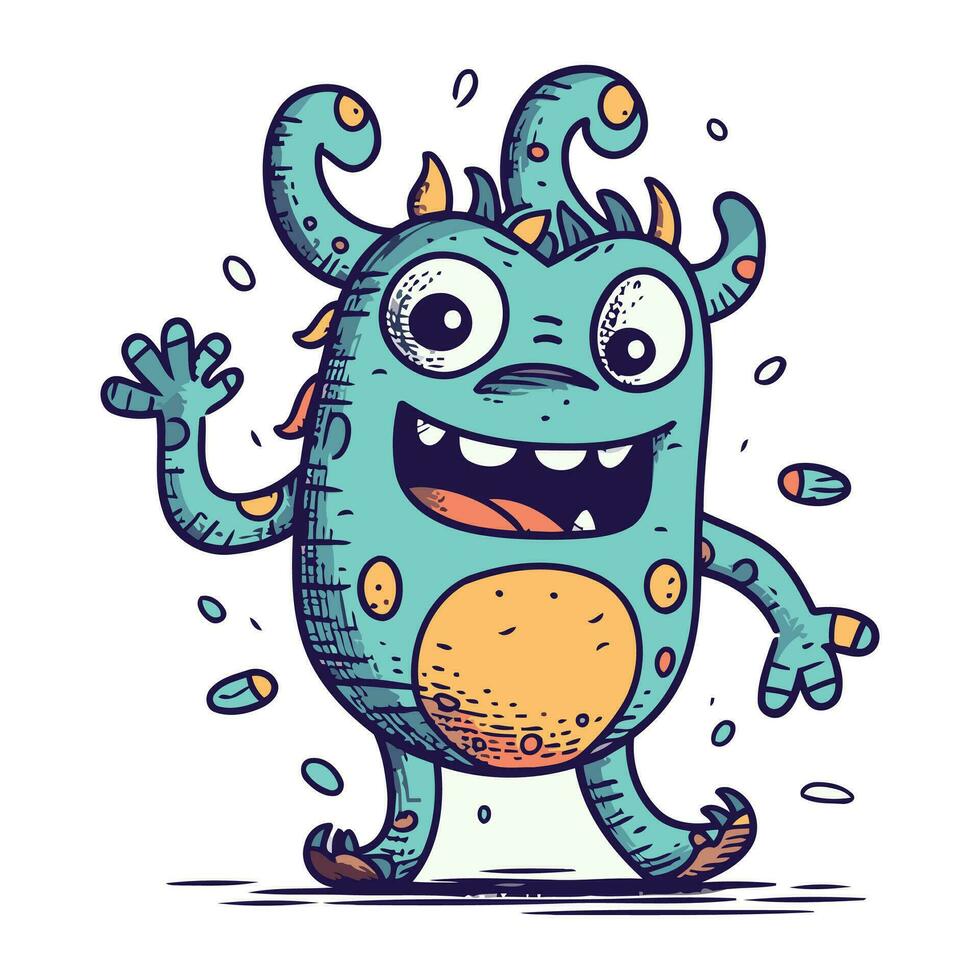 Cartoon monster. Vector illustration of cute monster. Hand drawn monster.