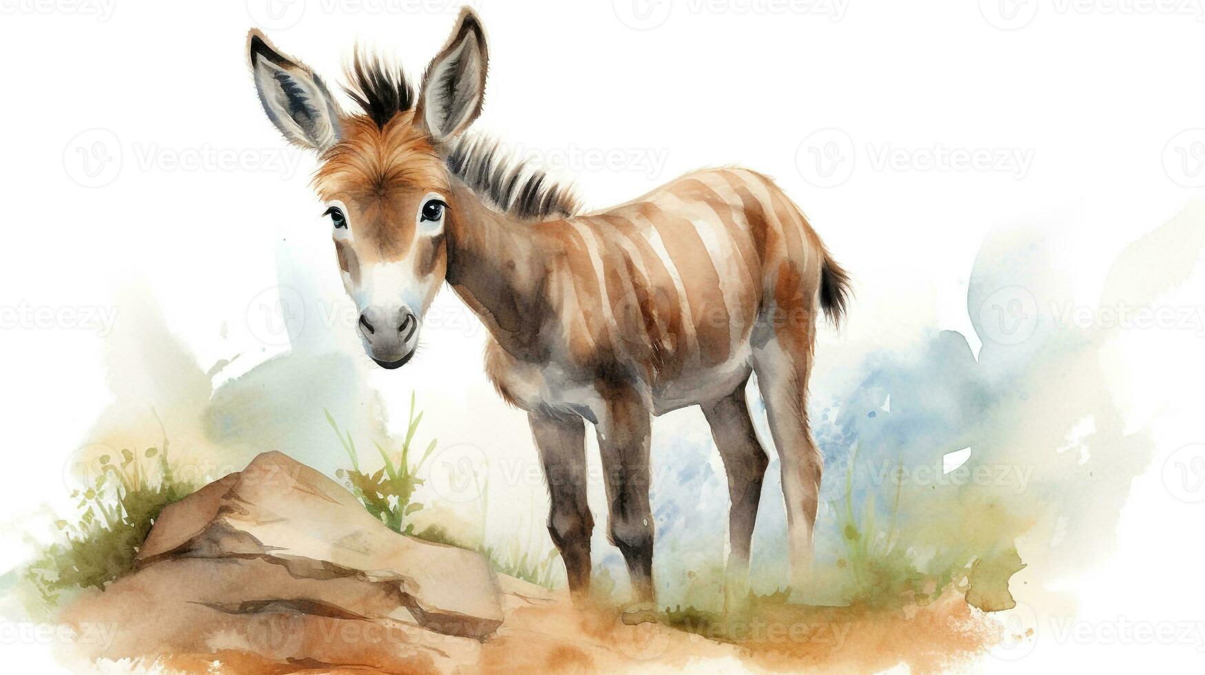 a cute little Zonkey in watercolor style. Generative AI photo