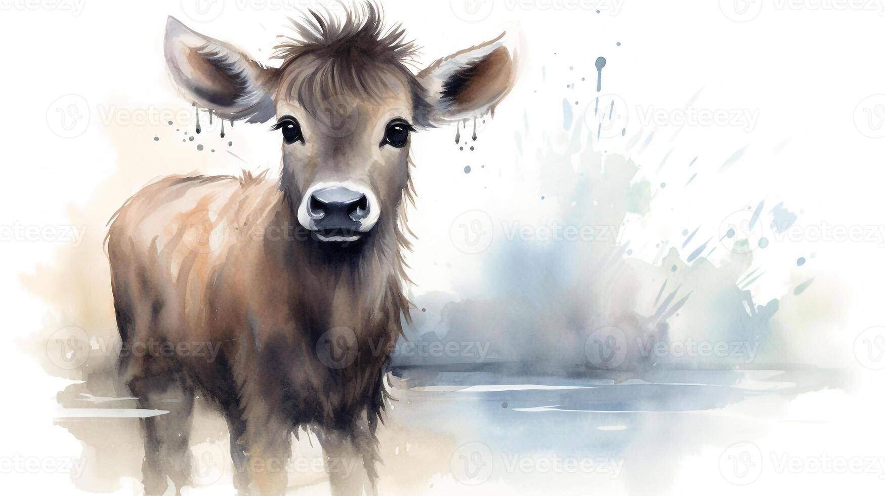 a cute little Wildebeest in watercolor style. Generative AI photo