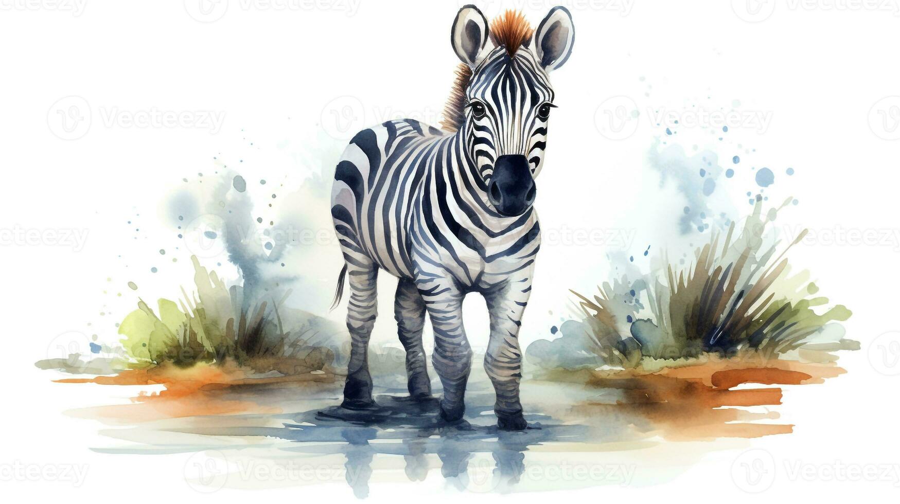 a cute little Zebra in watercolor style. Generative AI photo