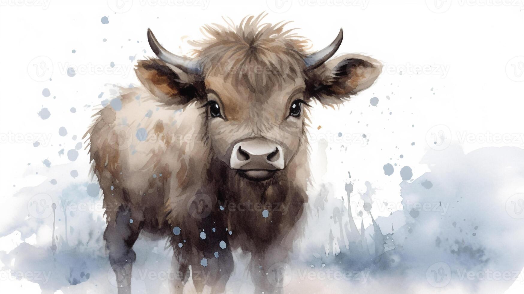 a cute little Water Buffalo in watercolor style. Generative AI photo