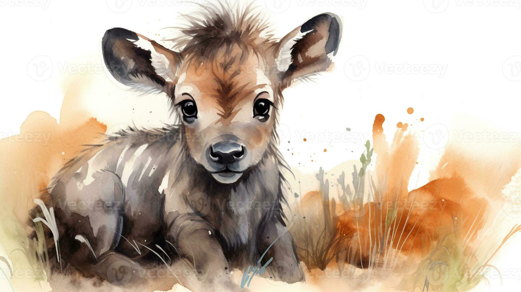 a cute little Wildebeest in watercolor style. Generative AI photo