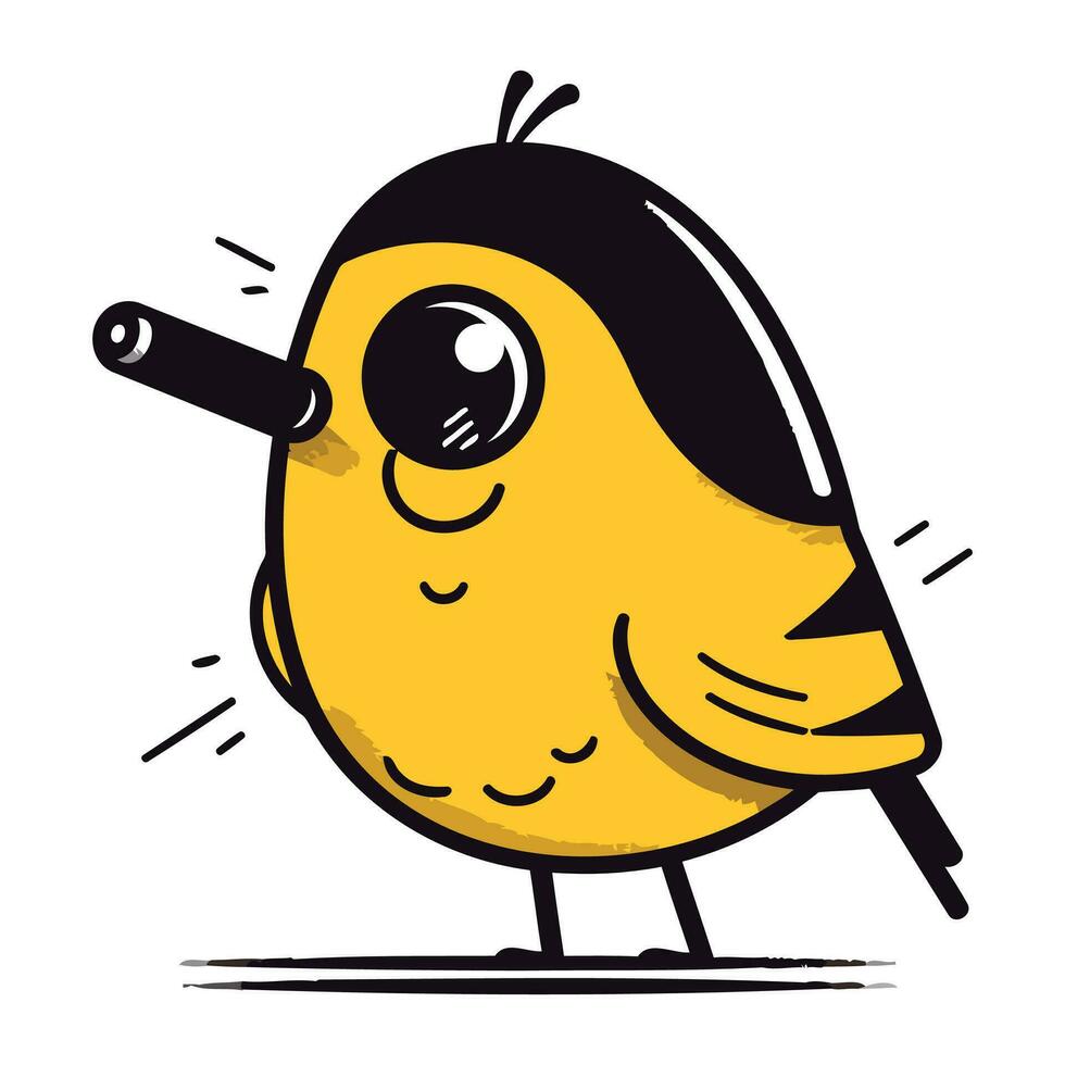 funny bird with big eyes. vector illustration in doodle style