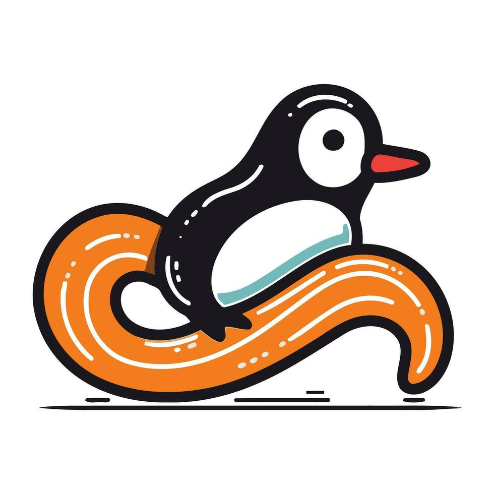 Cute penguin on an inflatable ring. Vector illustration.