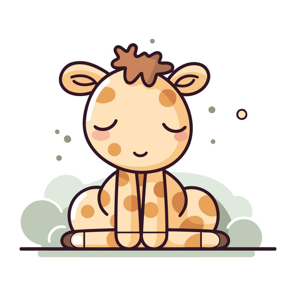 Cute cartoon giraffe sitting on the floor. Vector illustration.