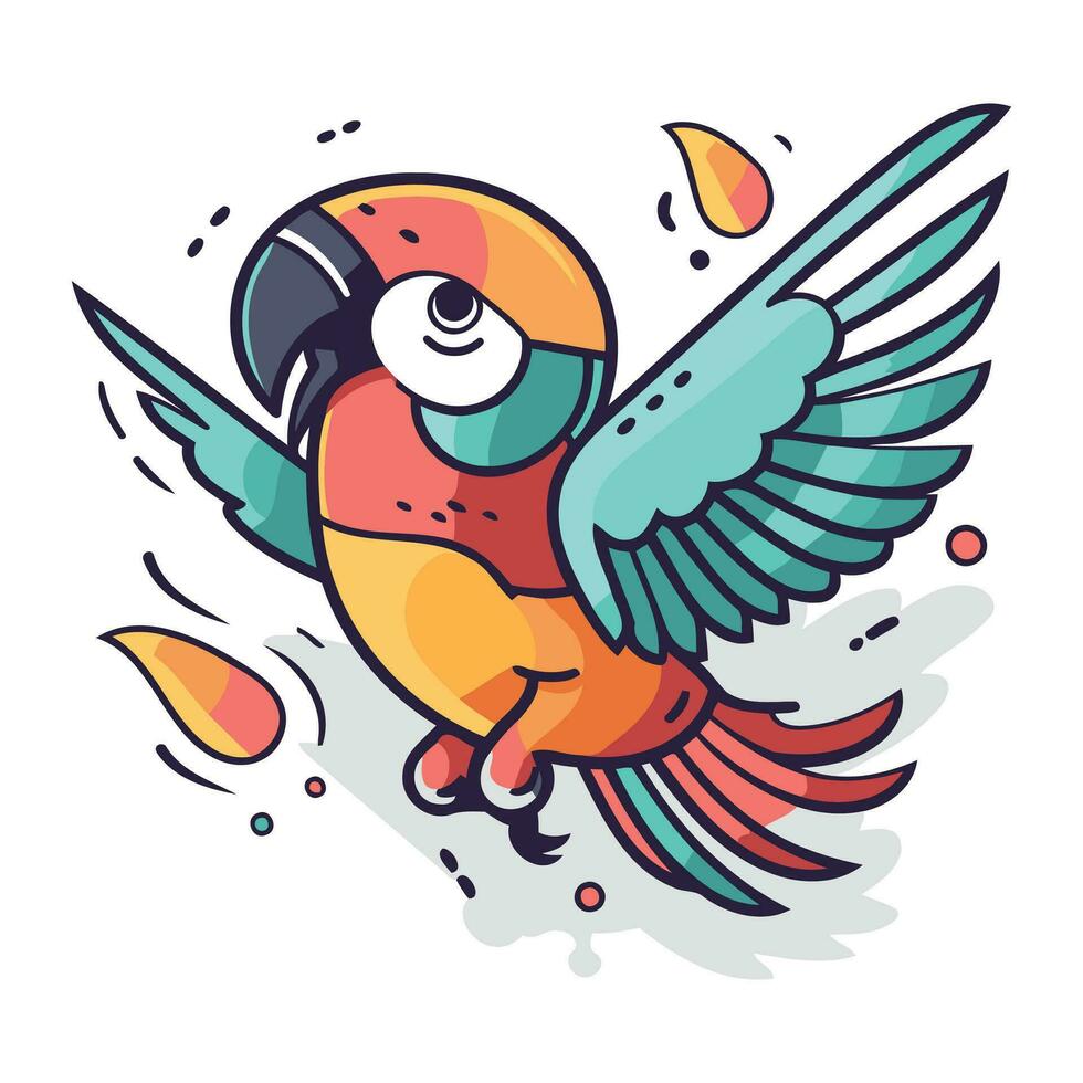 Cute parrot. Colorful vector illustration in cartoon style.