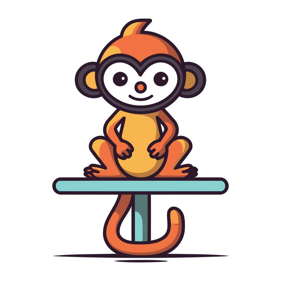 Cute monkey sitting on seesaw. Vector illustration in cartoon style.