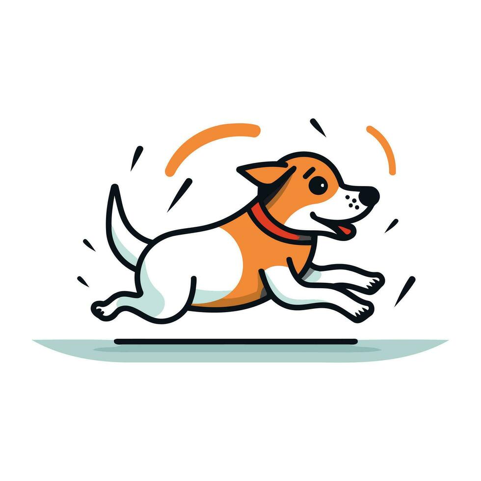 Vector illustration of cute cartoon dog running. Flat line style design.