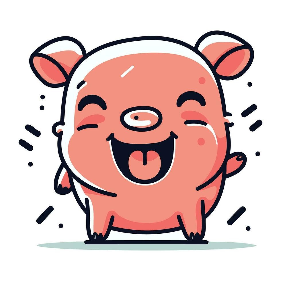 Smiling Pig Cartoon Character Vector Illustration. Cute Smiling Pig Face Character