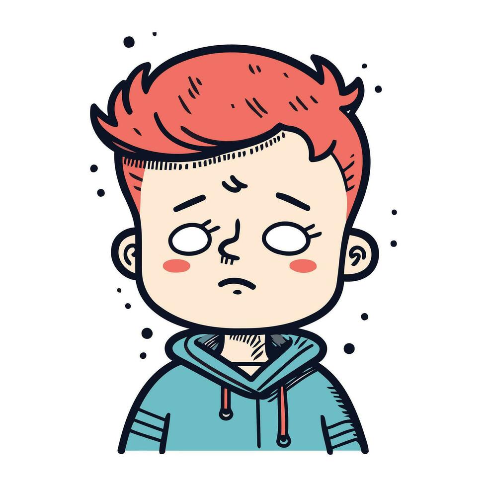 Illustration of a sad boy in winter clothes. Vector illustration.