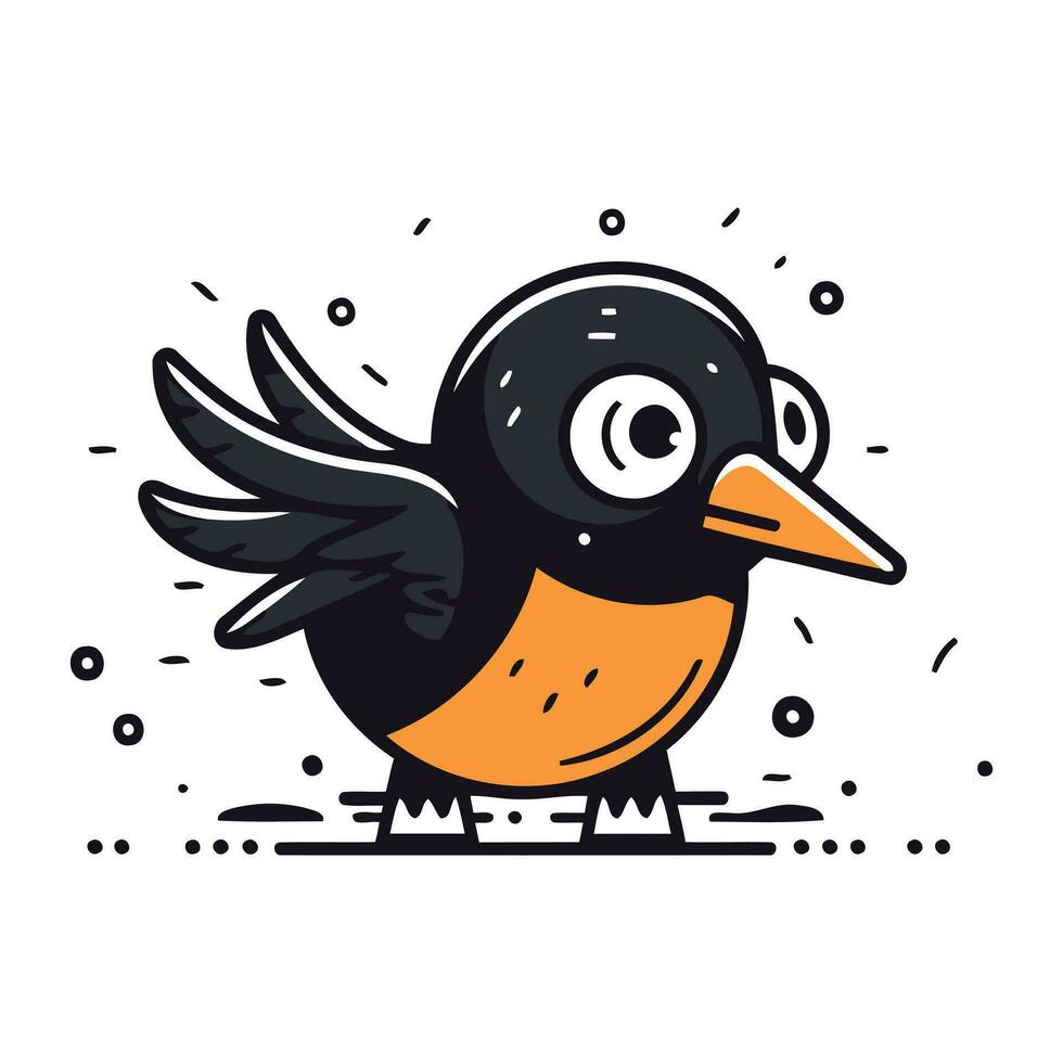 Cute cartoon black bird. Vector illustration isolated on white background.