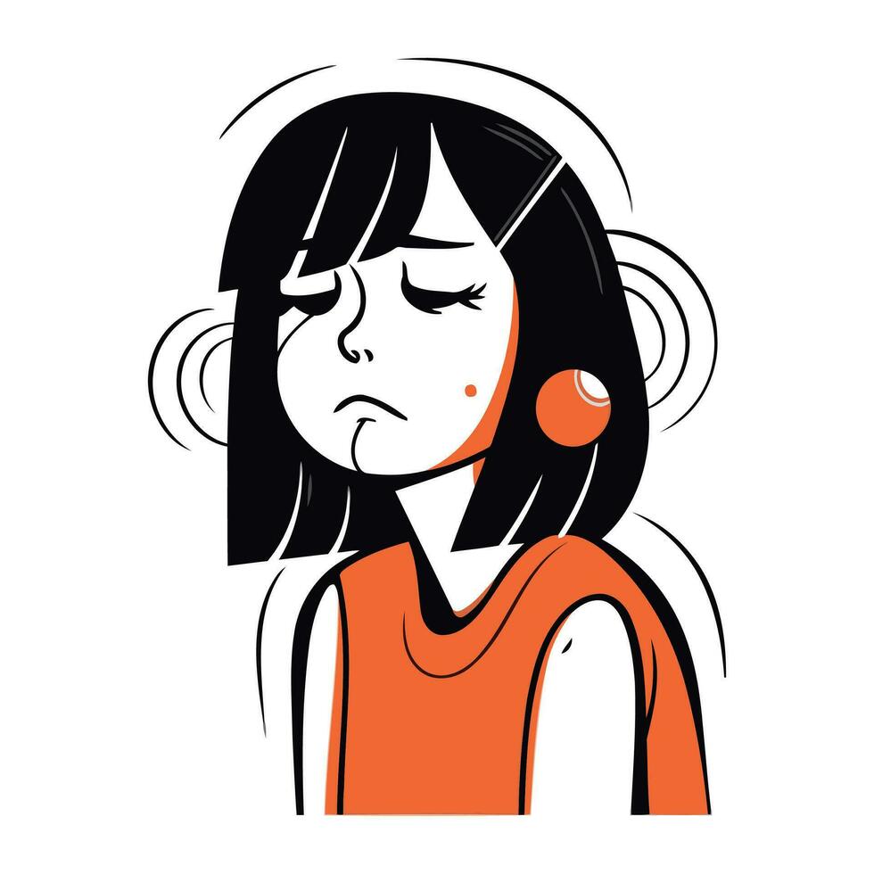 Vector illustration of a sad girl on a white background. Vector illustration.