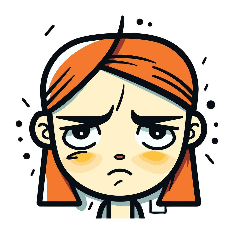 Angry girl face. Vector illustration in cartoon style. Isolated on white background.