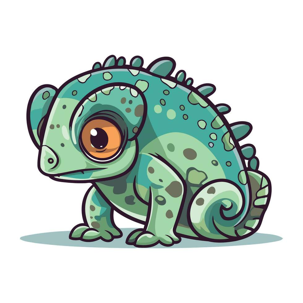 Cute cartoon chameleon on white background. Vector illustration.