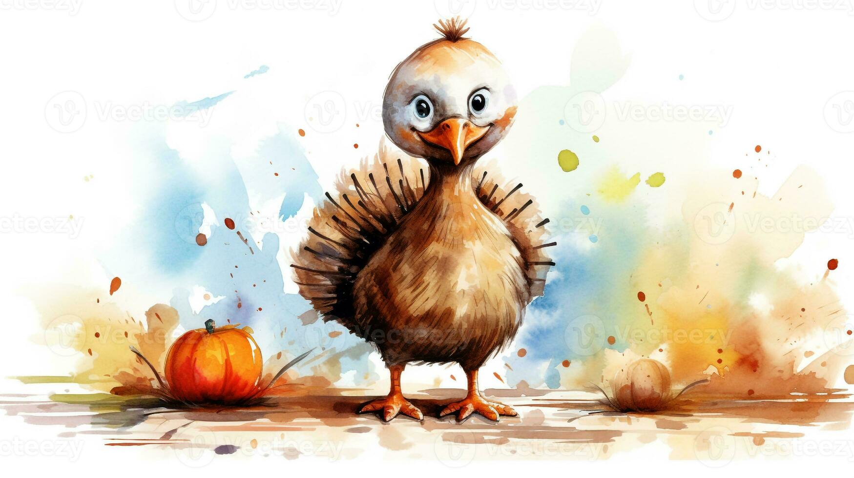 a cute little Turkey in watercolor style. Generative AI photo