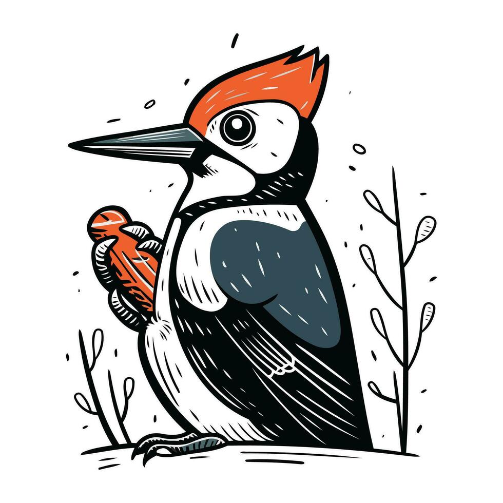 Woodpecker. Hand drawn vector illustration. Isolated on white background.