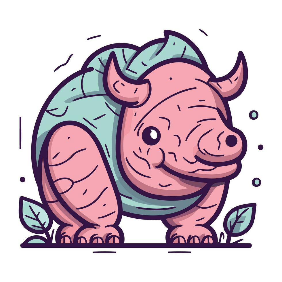 Cute cartoon rhinoceros. Vector illustration for your design