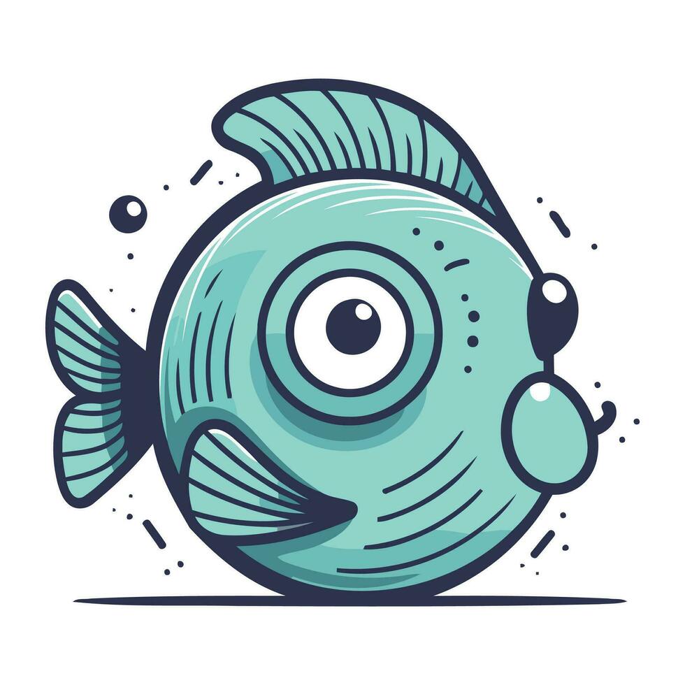 Cartoon fish with big eyes. Vector illustration in a flat style.