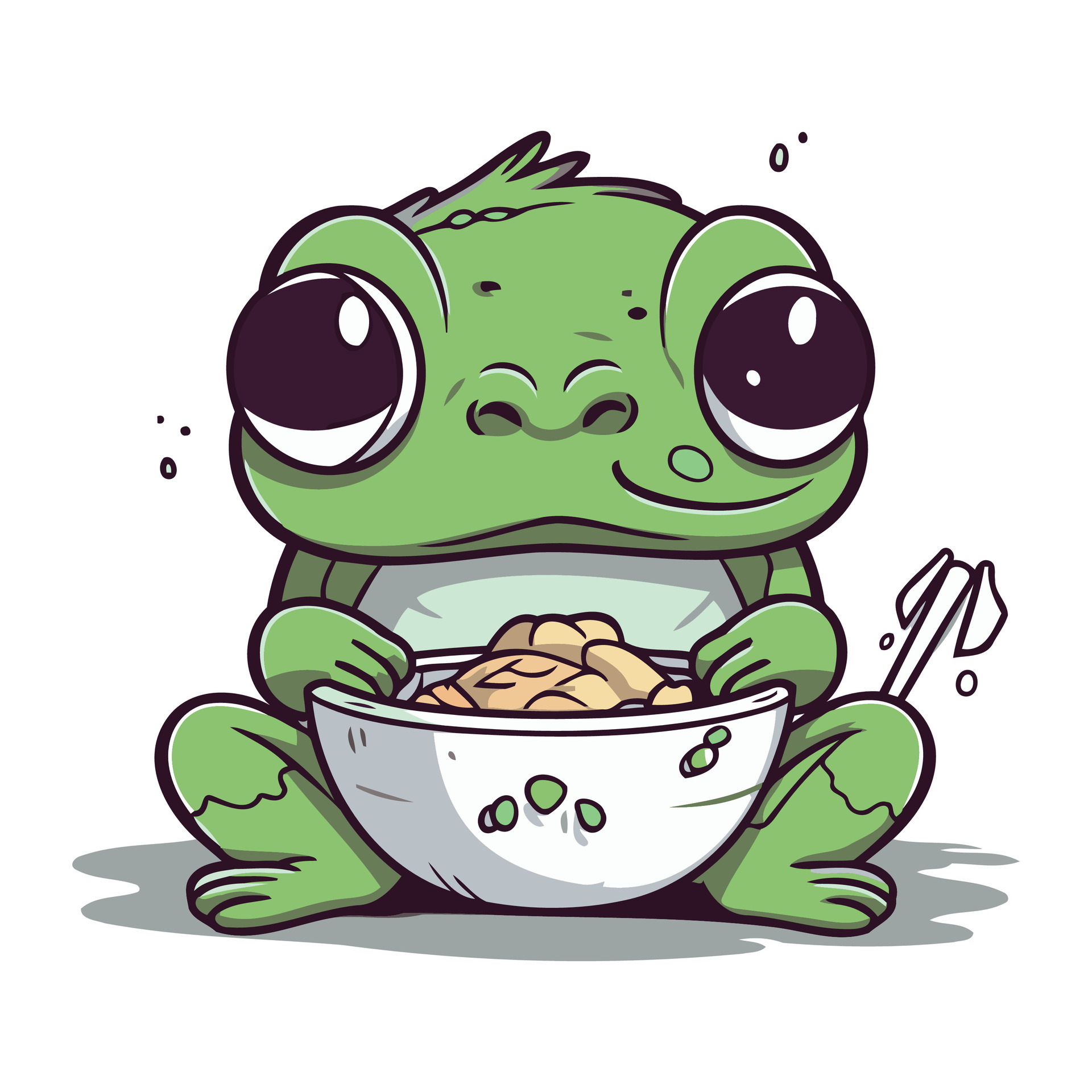 Funny frog eating a bowl of cereals. Vector illustration. 32918192