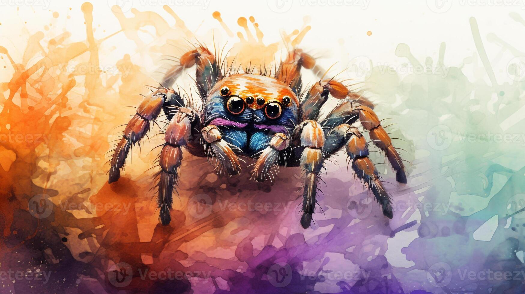 a cute little Tarantula in watercolor style. Generative AI photo