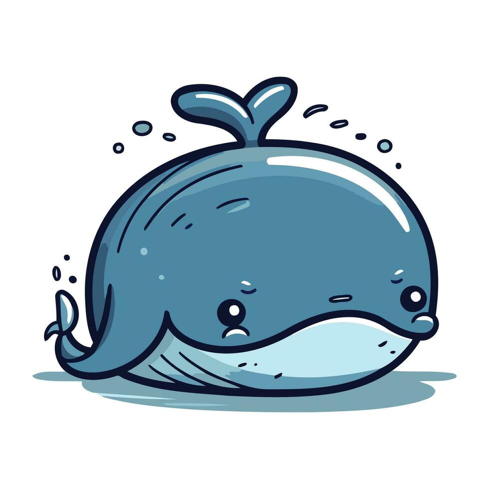 Cute cartoon whale. Vector illustration isolated on a white background.